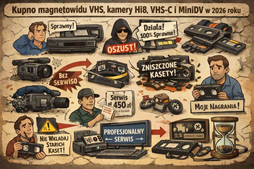 Kupno magnetowidu VHS kamery hi8 ,VHS-C ,minidv W roku 2026r