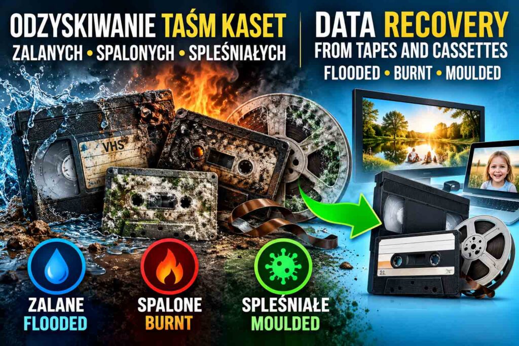Odzyskiwanie taśm kaset zalanych spalonych spleśniałych